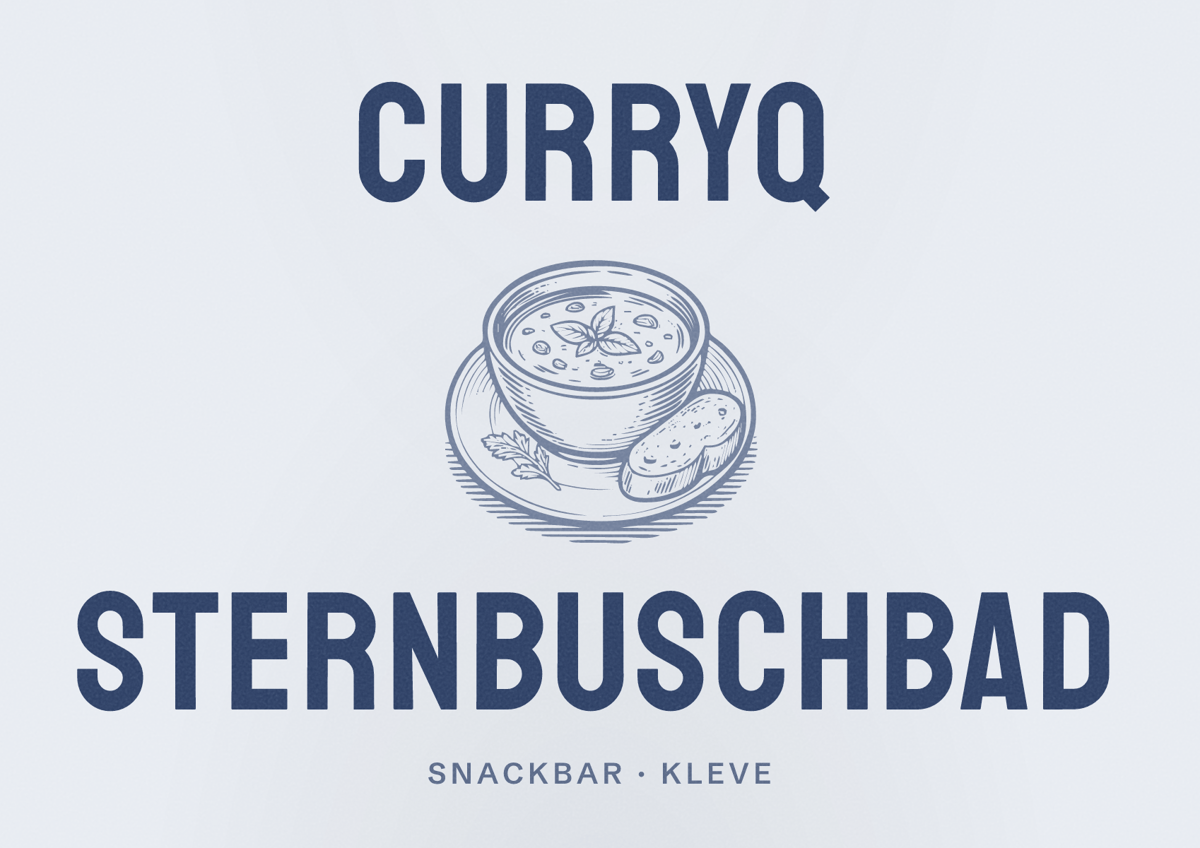 Illustriertes Poster von CurryQ Sternbuschbad, Snackbar in Kleve