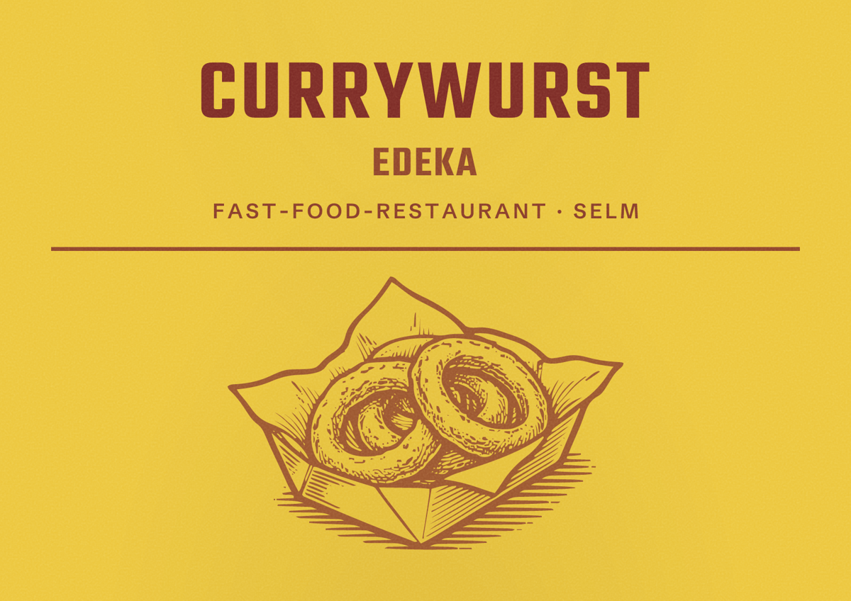 Illustriertes Poster von Currywurst EDEKA, Fast-Food-Restaurant in Selm