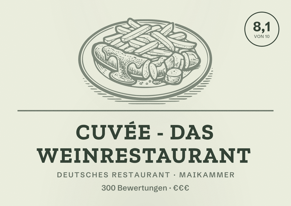 Illustriertes Poster von Cuvée - Das WeinRestaurant, Deutsches Restaurant in Maikammer: Bewertung 8,1 von 10 aus 300 Bewertungen, Preisniveau €€€