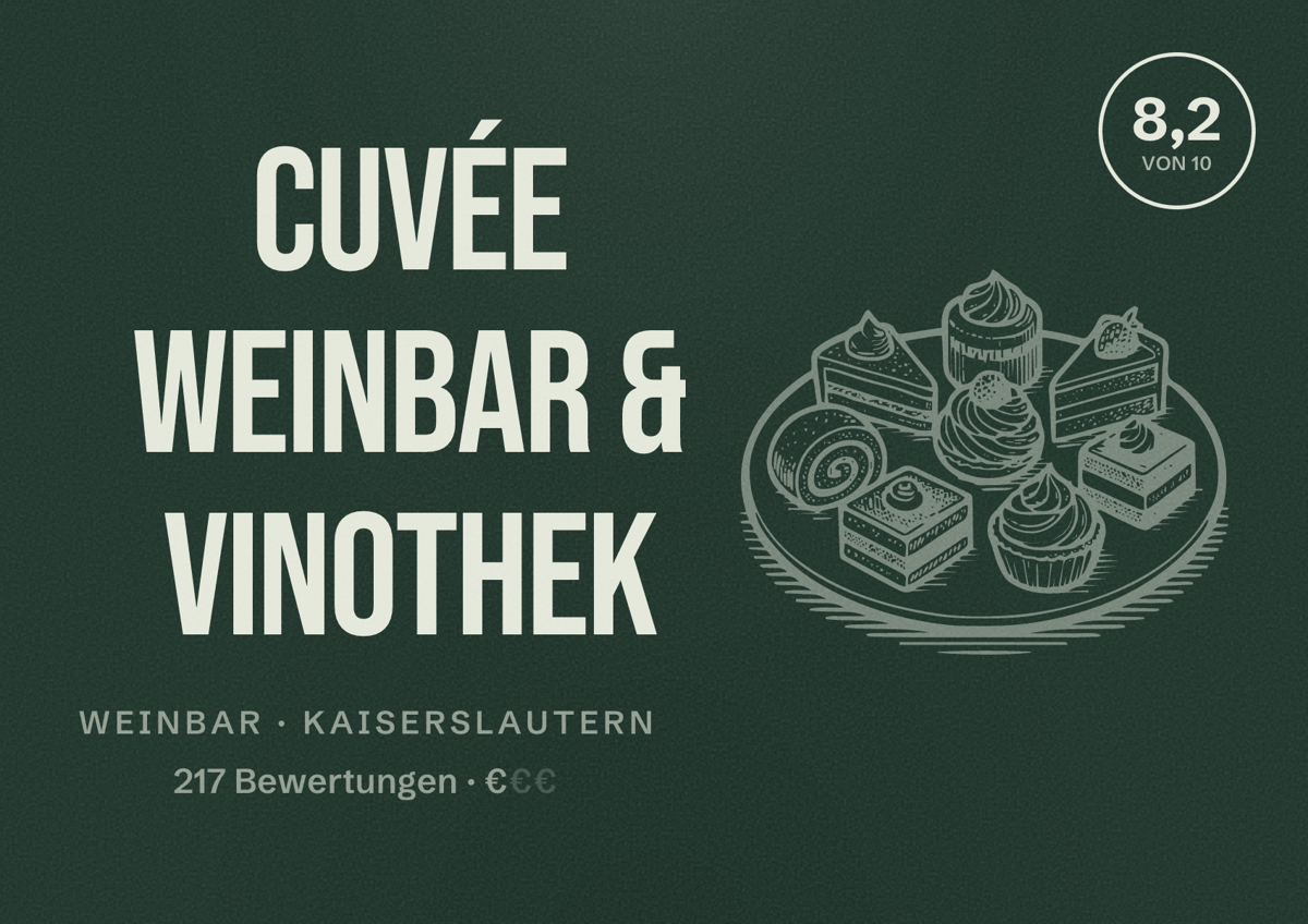Illustriertes Poster von Cuvée Weinbar & Vinothek, Weinbar in Kaiserslautern: Bewertung 8,2 von 10 aus 217 Bewertungen, Preisniveau €