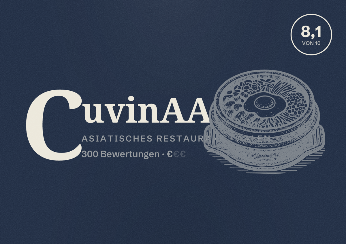 Illustriertes Poster von CuvinAA, Asiatisches Restaurant in Aalen: Bewertung 8,1 von 10 aus 300 Bewertungen, Preisniveau €