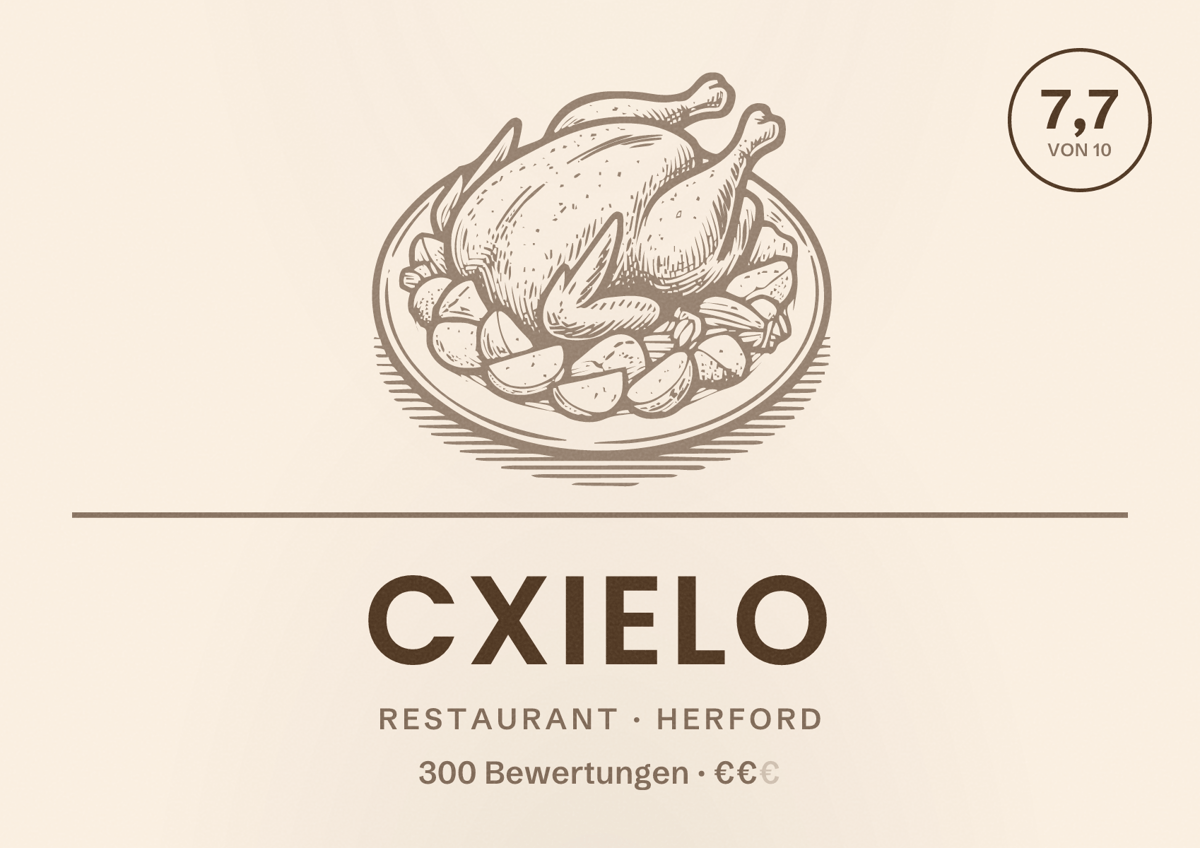 Illustriertes Poster von Cxielo, Restaurant in Herford: Bewertung 7,7 von 10 aus 300 Bewertungen, Preisniveau €€