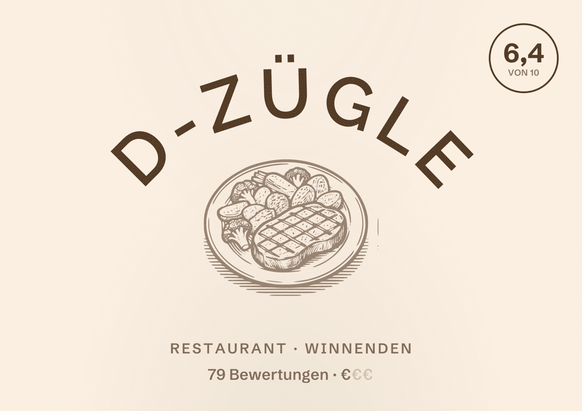 Illustriertes Poster von D-Zügle, Restaurant in Winnenden: Bewertung 6,4 von 10 aus 79 Bewertungen, Preisniveau €