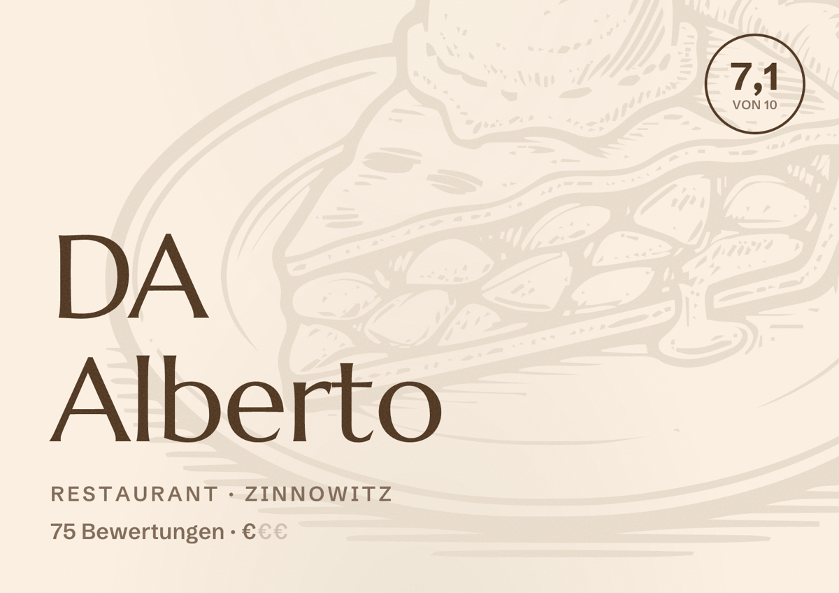 Illustriertes Poster von DA Alberto, Restaurant in Zinnowitz: Bewertung 7,1 von 10 aus 75 Bewertungen, Preisniveau €