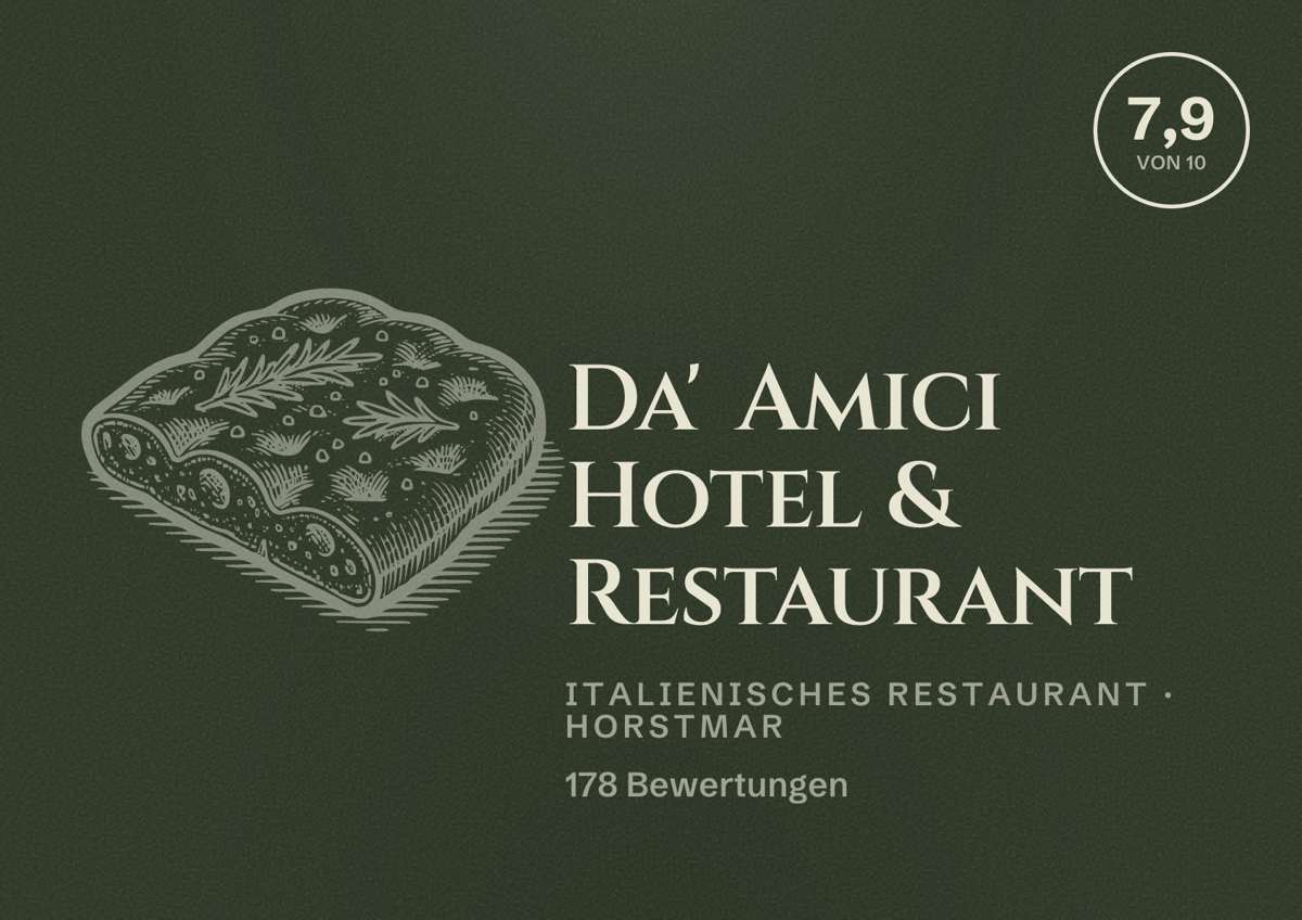 Illustriertes Poster von Da' Amici Hotel & Restaurant, Italienisches Restaurant in Horstmar: Bewertung 7,9 von 10 aus 178 Bewertungen