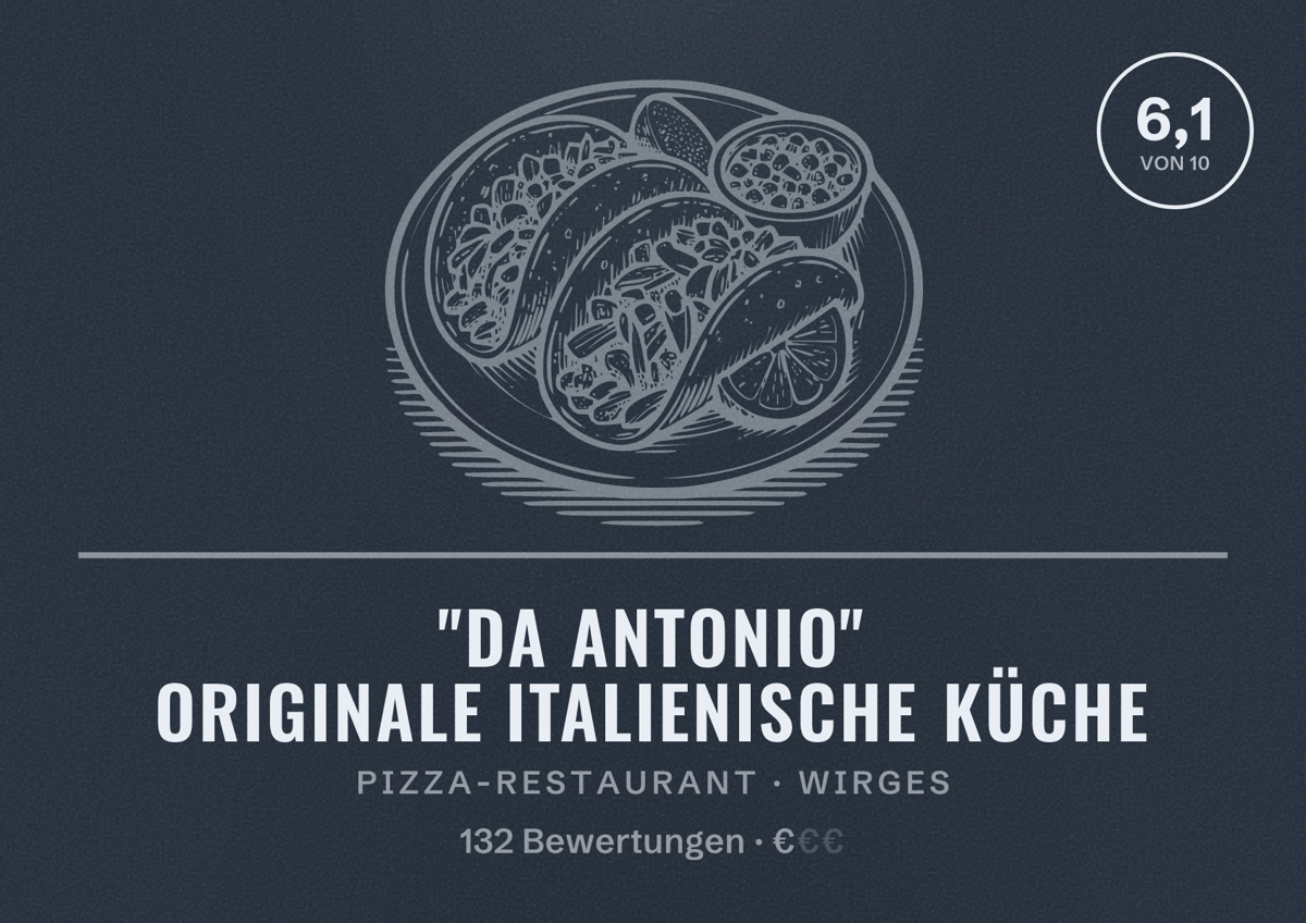 Illustriertes Poster von "Da Antonio" Originale Italienische Küche, Pizza-Restaurant in Wirges: Bewertung 6,1 von 10 aus 132 Bewertungen, Preisniveau €