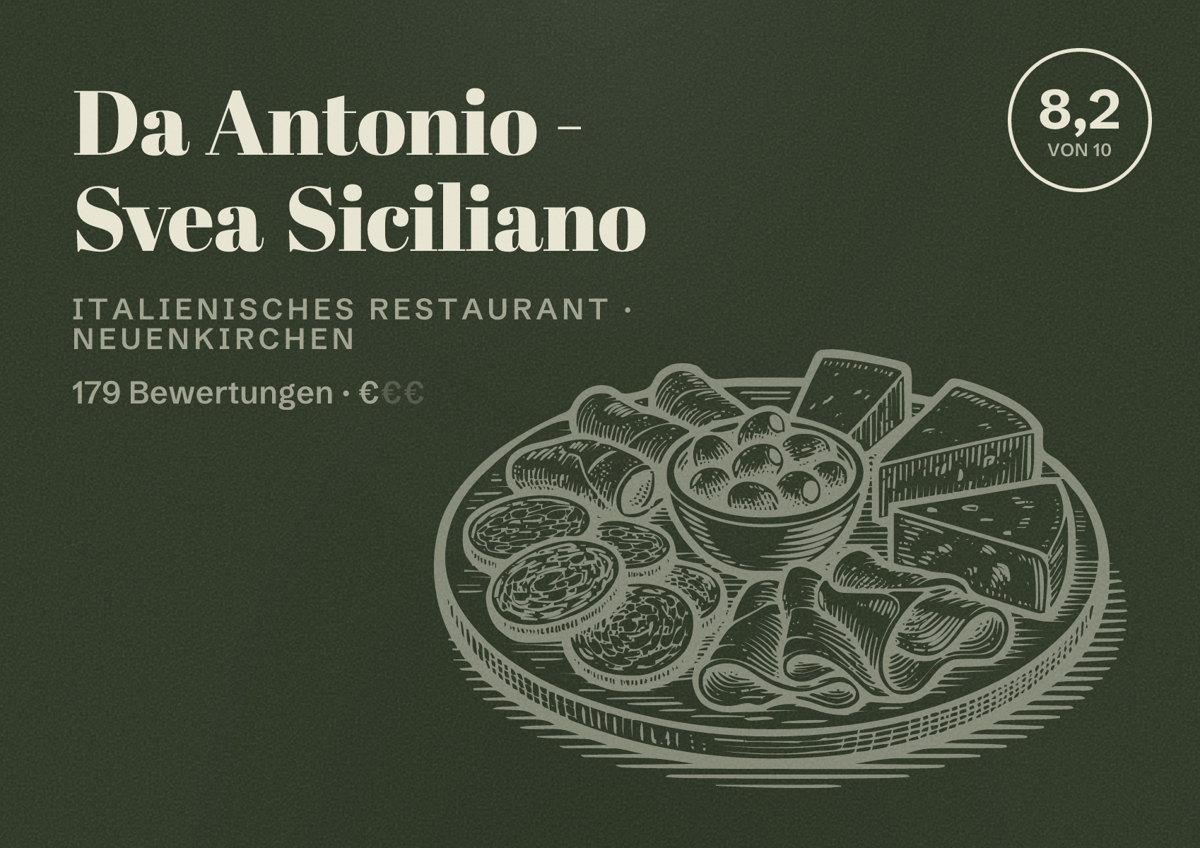 Illustriertes Poster von Da Antonio - Svea Siciliano, Italienisches Restaurant in Neuenkirchen: Bewertung 8,2 von 10 aus 179 Bewertungen, Preisniveau €