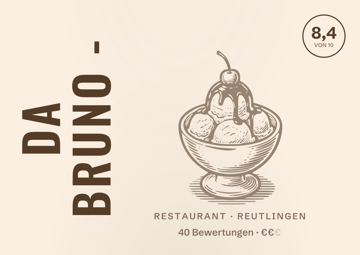 Illustriertes Poster von Da Bruno -, Restaurant in Reutlingen: Bewertung 8,4 von 10 aus 40 Bewertungen, Preisniveau €€