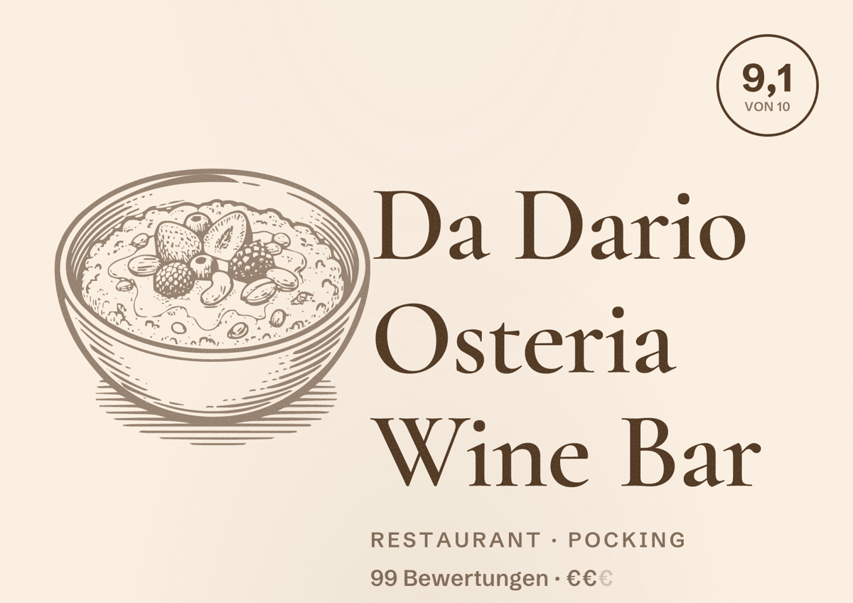 Illustriertes Poster von Da Dario Osteria Wine Bar, Restaurant in Pocking: Bewertung 9,1 von 10 aus 99 Bewertungen, Preisniveau €€
