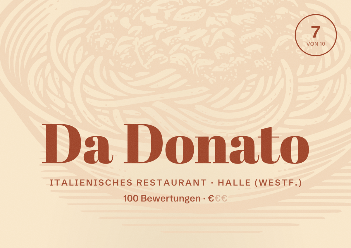 Illustriertes Poster von Da Donato, Italienisches Restaurant in Halle (Westf.): Bewertung 7 von 10 aus 100 Bewertungen, Preisniveau €