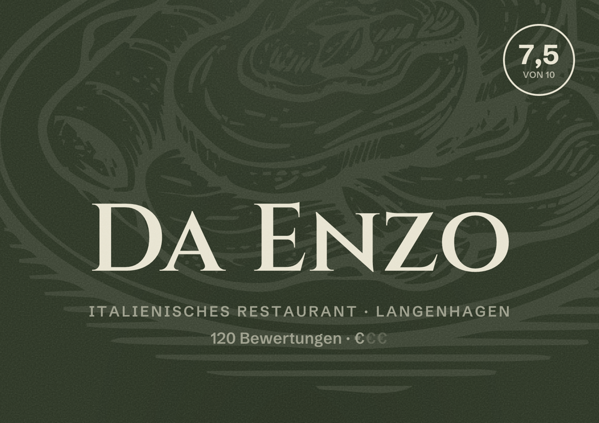 Illustriertes Poster von Da Enzo, Italienisches Restaurant in Langenhagen: Bewertung 7,5 von 10 aus 120 Bewertungen, Preisniveau €