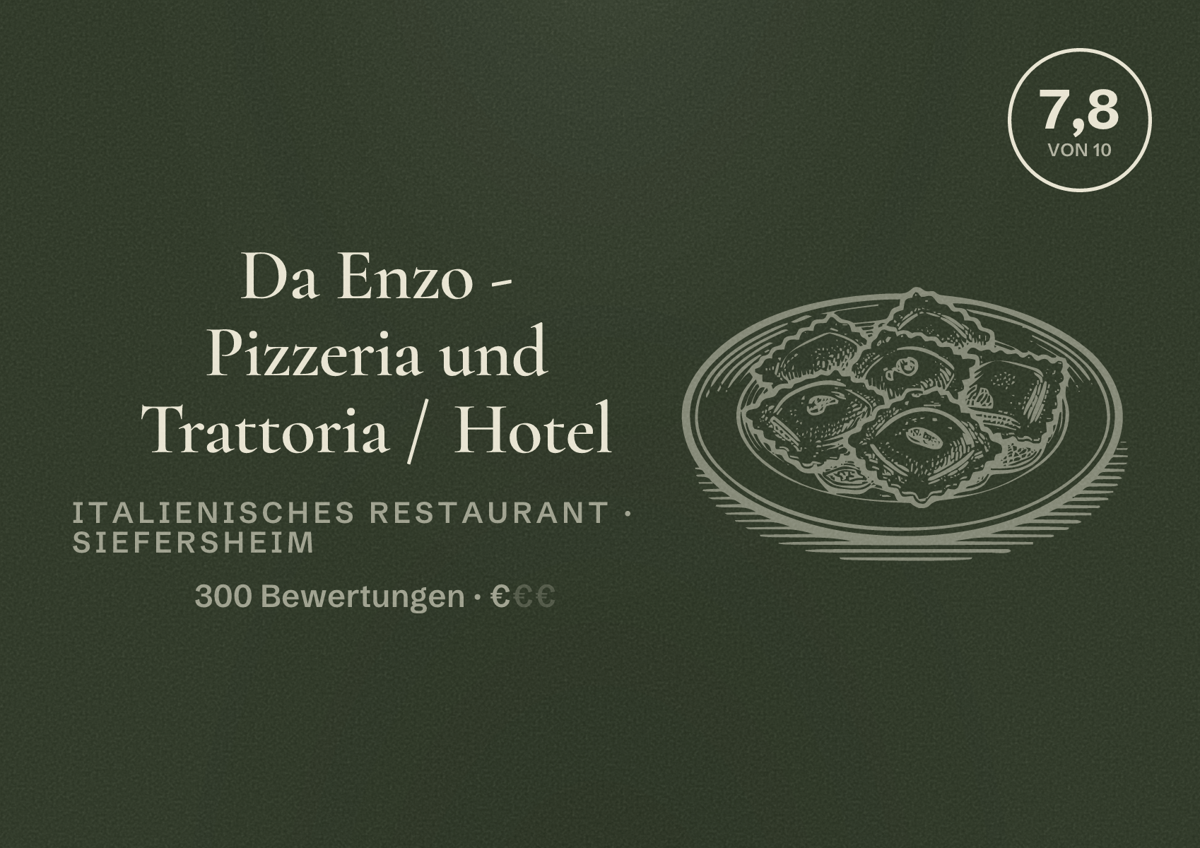 Illustriertes Poster von Da Enzo - Pizzeria und Trattoria / Hotel, Italienisches Restaurant in Siefersheim: Bewertung 7,8 von 10 aus 300 Bewertungen, Preisniveau €