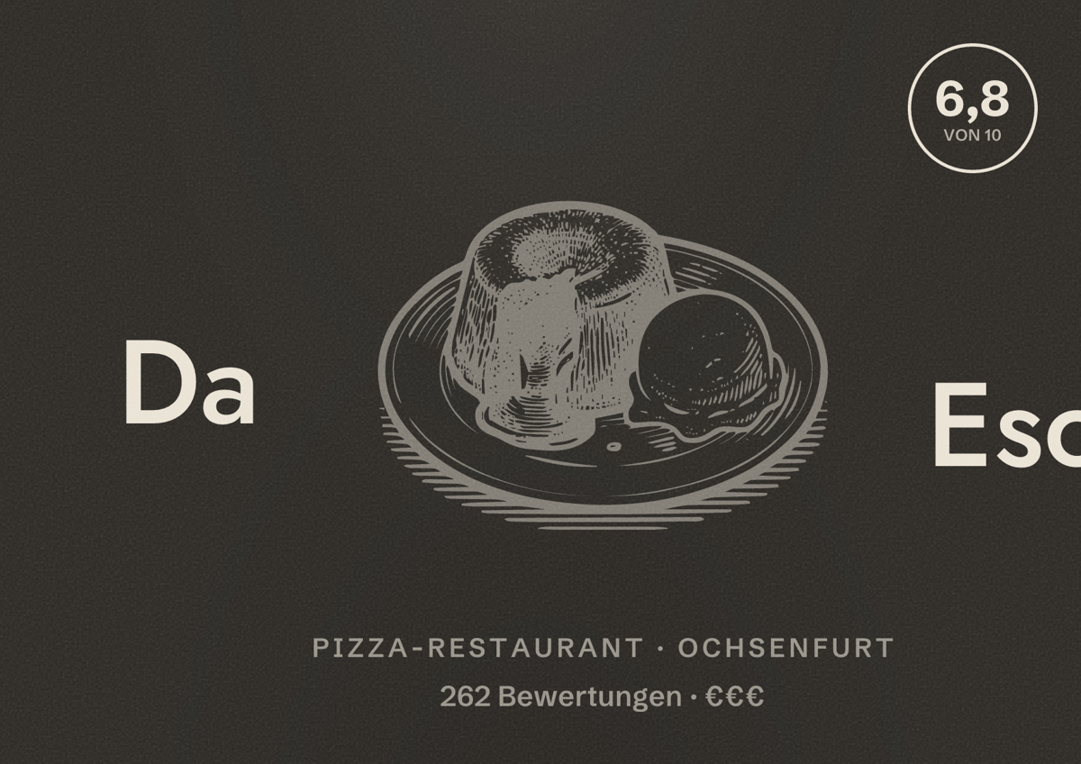 Illustriertes Poster von Da Eso, Pizza-Restaurant in Ochsenfurt: Bewertung 6,8 von 10 aus 262 Bewertungen, Preisniveau €€€