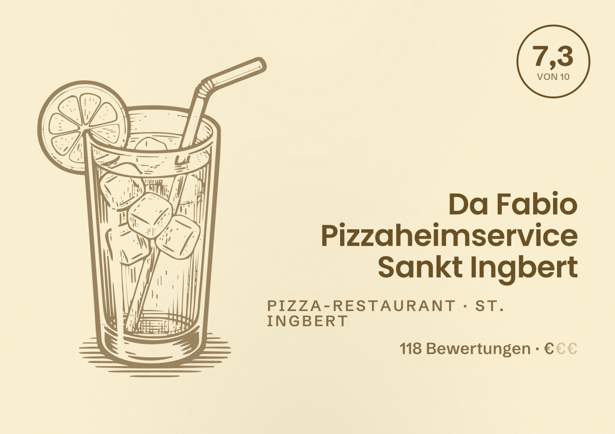 Illustriertes Poster von Da Fabio Pizzaheimservice Sankt Ingbert, Pizza-Restaurant in St. Ingbert: Bewertung 7,3 von 10 aus 118 Bewertungen, Preisniveau €