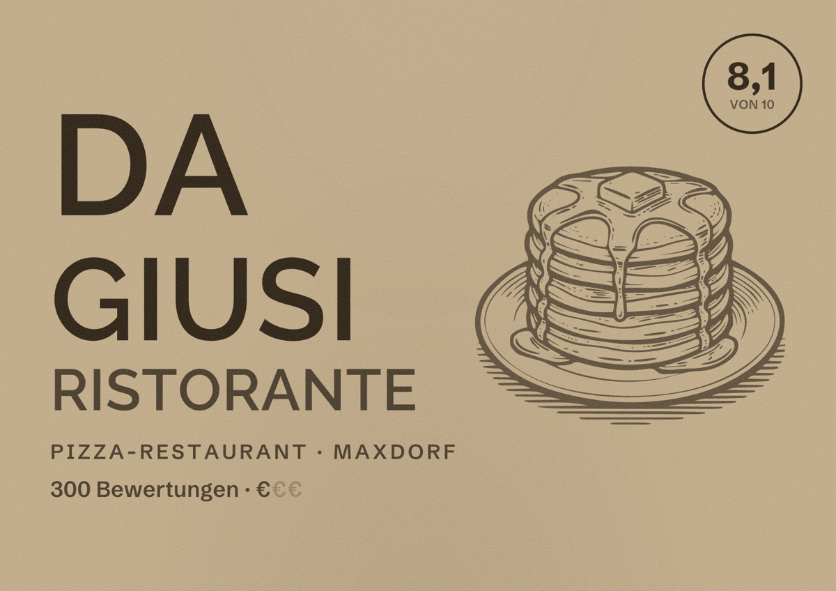 Illustriertes Poster von Da Giusi Ristorante, Pizza-Restaurant in Maxdorf: Bewertung 8,1 von 10 aus 300 Bewertungen, Preisniveau €
