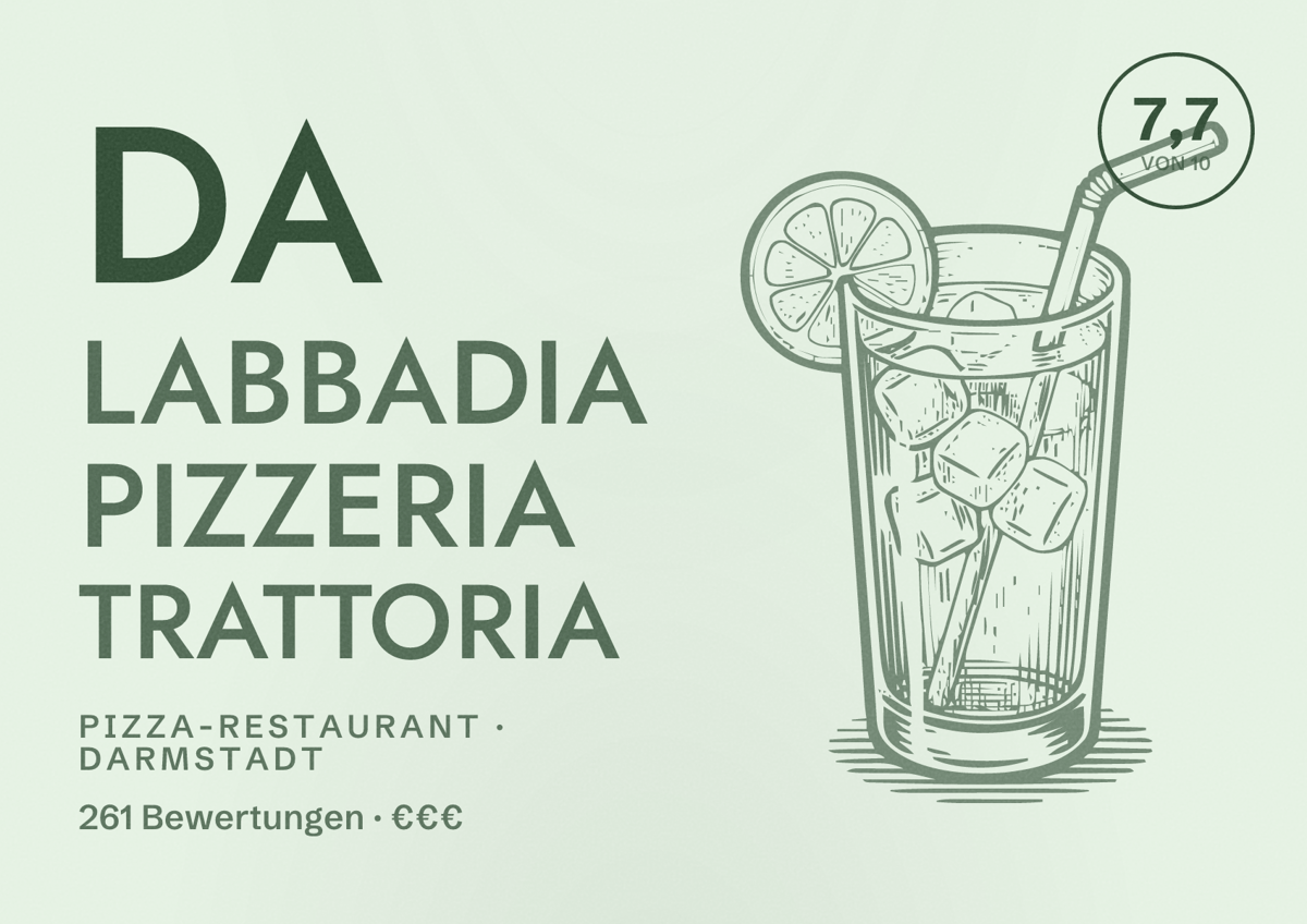 Illustriertes Poster von Da Labbadia Pizzeria Trattoria, Pizza-Restaurant in Darmstadt: Bewertung 7,7 von 10 aus 261 Bewertungen, Preisniveau €€€