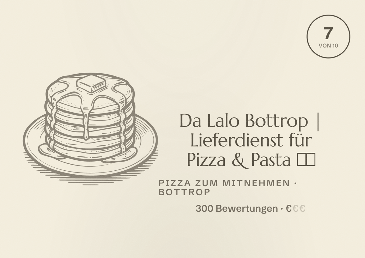 Illustriertes Poster von Da Lalo Bottrop | Lieferdienst für Pizza & Pasta 🍕🍝, Pizza zum Mitnehmen in Bottrop: Bewertung 7 von 10 aus 300 Bewertungen, Preisniveau €