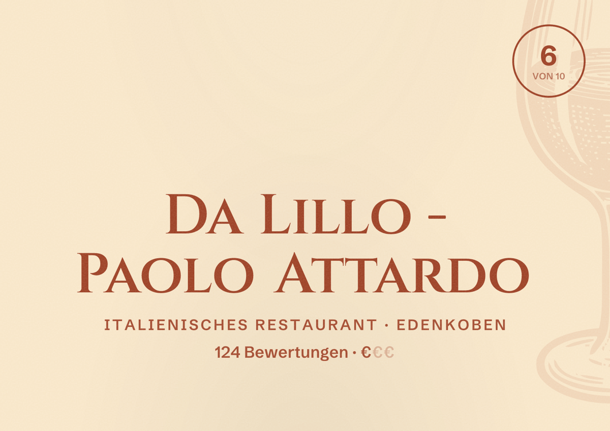 Illustriertes Poster von Da Lillo - Paolo Attardo, Italienisches Restaurant in Edenkoben: Bewertung 6 von 10 aus 124 Bewertungen, Preisniveau €
