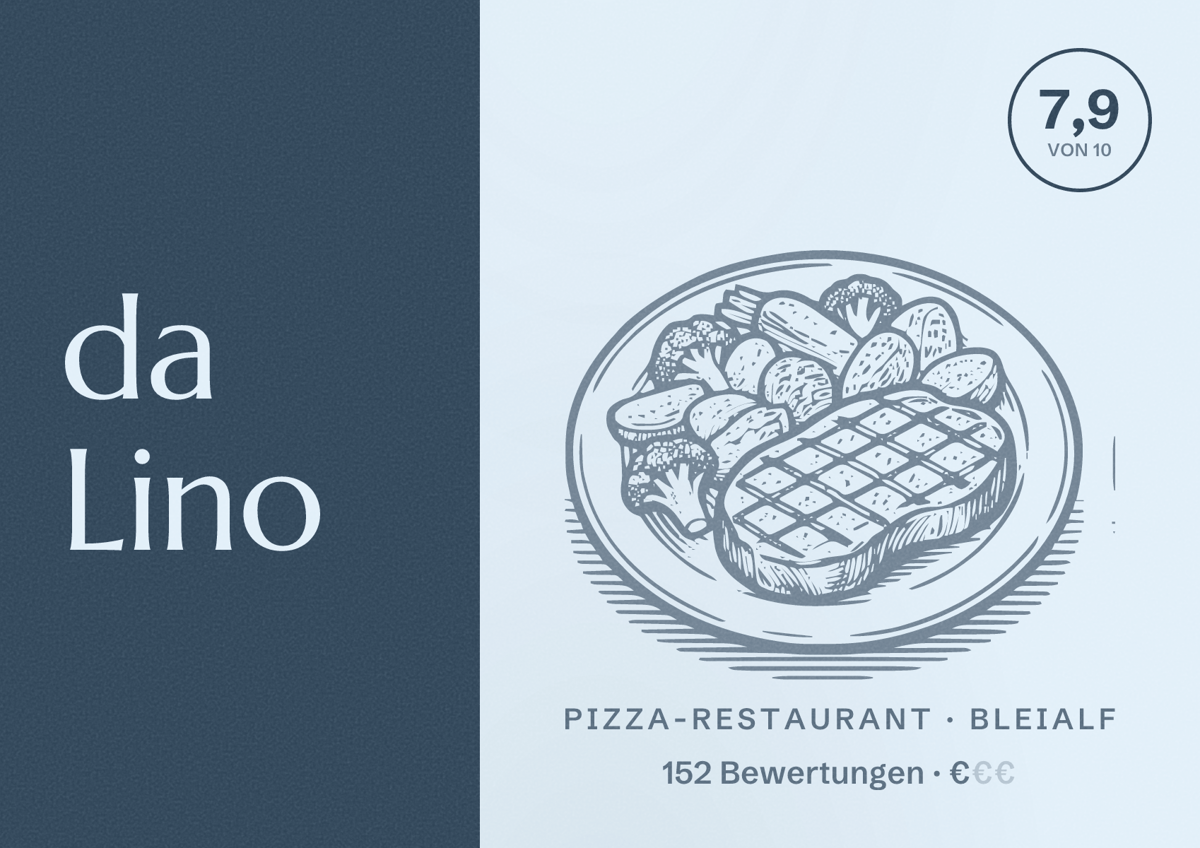 Illustriertes Poster von da Lino, Pizza-Restaurant in Bleialf: Bewertung 7,9 von 10 aus 152 Bewertungen, Preisniveau €