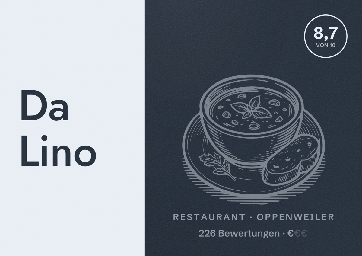 Illustriertes Poster von Da Lino, Restaurant in Oppenweiler: Bewertung 8,7 von 10 aus 226 Bewertungen, Preisniveau €