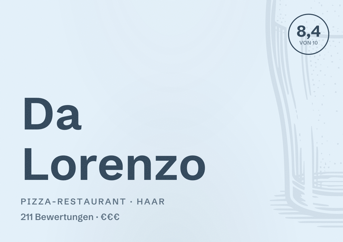 Illustriertes Poster von Da Lorenzo, Pizza-Restaurant in Haar: Bewertung 8,4 von 10 aus 211 Bewertungen, Preisniveau €€€