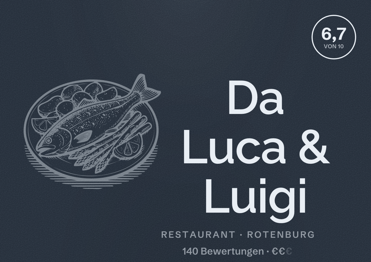 Illustriertes Poster von Da Luca & Luigi, Restaurant in Rotenburg: Bewertung 6,7 von 10 aus 140 Bewertungen, Preisniveau €€