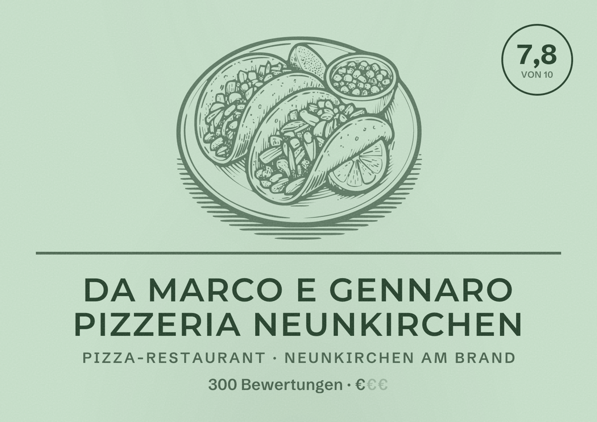 Illustriertes Poster von da marco e gennaro pizzeria neunkirchen, Pizza-Restaurant in Neunkirchen am Brand: Bewertung 7,8 von 10 aus 300 Bewertungen, Preisniveau €