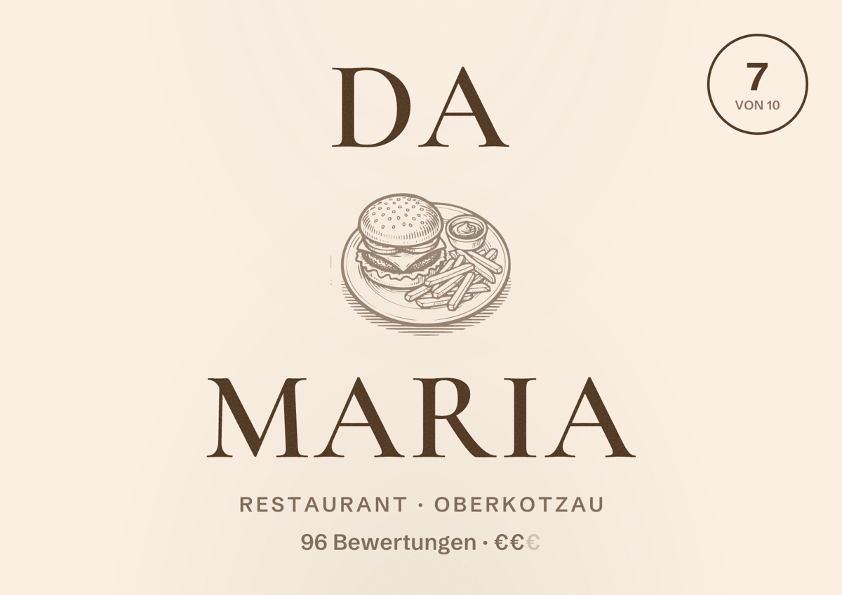 Illustriertes Poster von Da Maria, Restaurant in Oberkotzau: Bewertung 7 von 10 aus 96 Bewertungen, Preisniveau €€