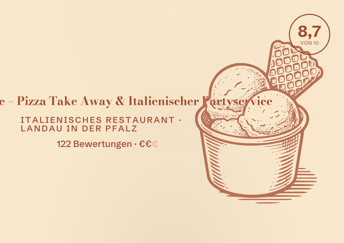 Illustriertes Poster von Da Michele – Pizza Take Away & Italienischer Partyservice, Italienisches Restaurant in Landau in der Pfalz: Bewertung 8,7 von 10 aus 122 Bewertungen, Preisniveau €€