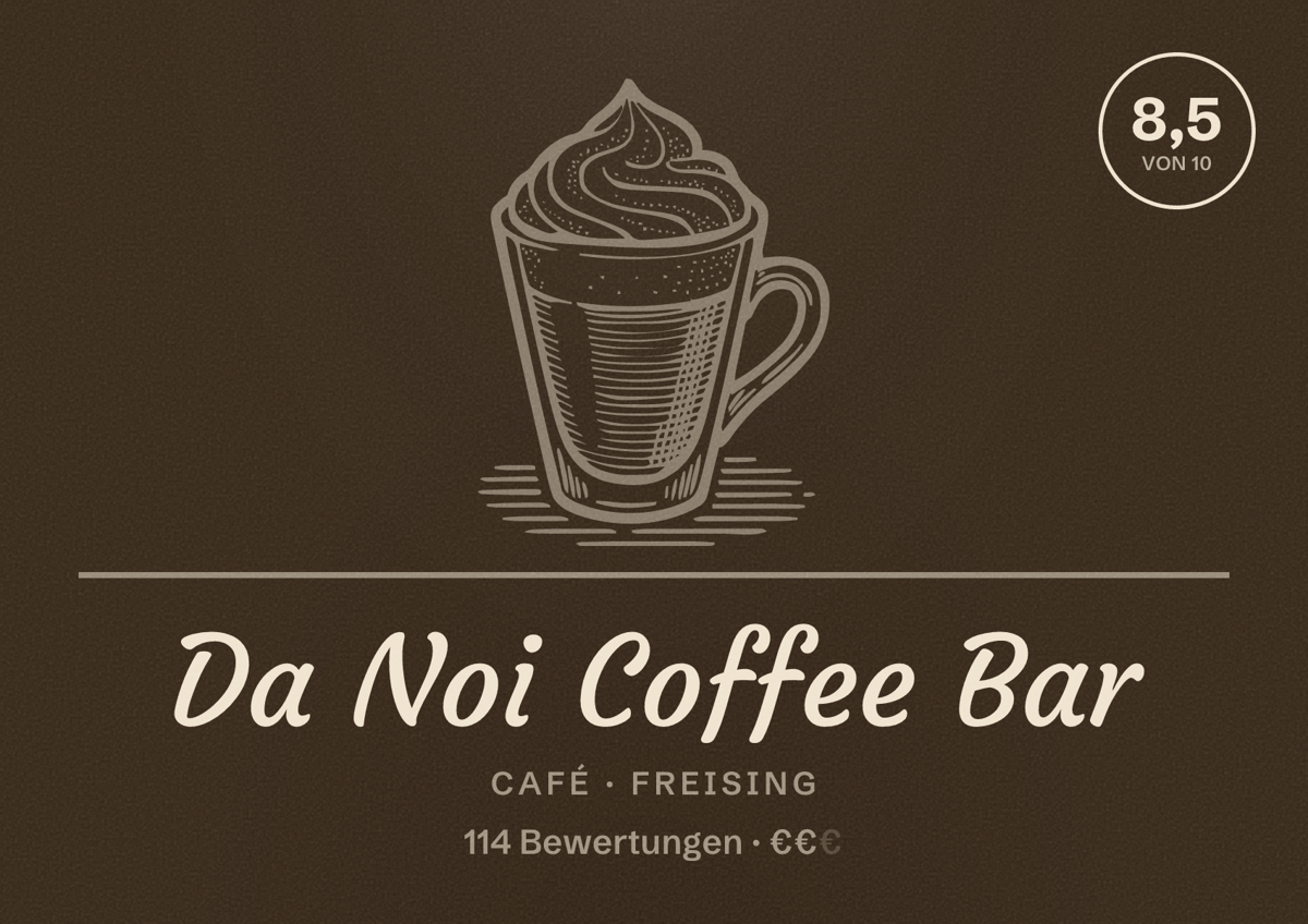 Illustriertes Poster von Da Noi Coffee Bar, Café in Freising: Bewertung 8,5 von 10 aus 114 Bewertungen, Preisniveau €€
