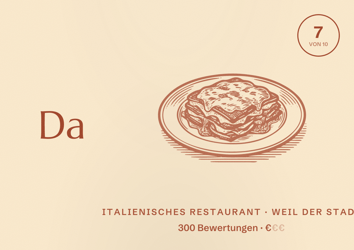 Illustriertes Poster von Da Nono, Italienisches Restaurant in Weil der Stadt: Bewertung 7 von 10 aus 300 Bewertungen, Preisniveau €