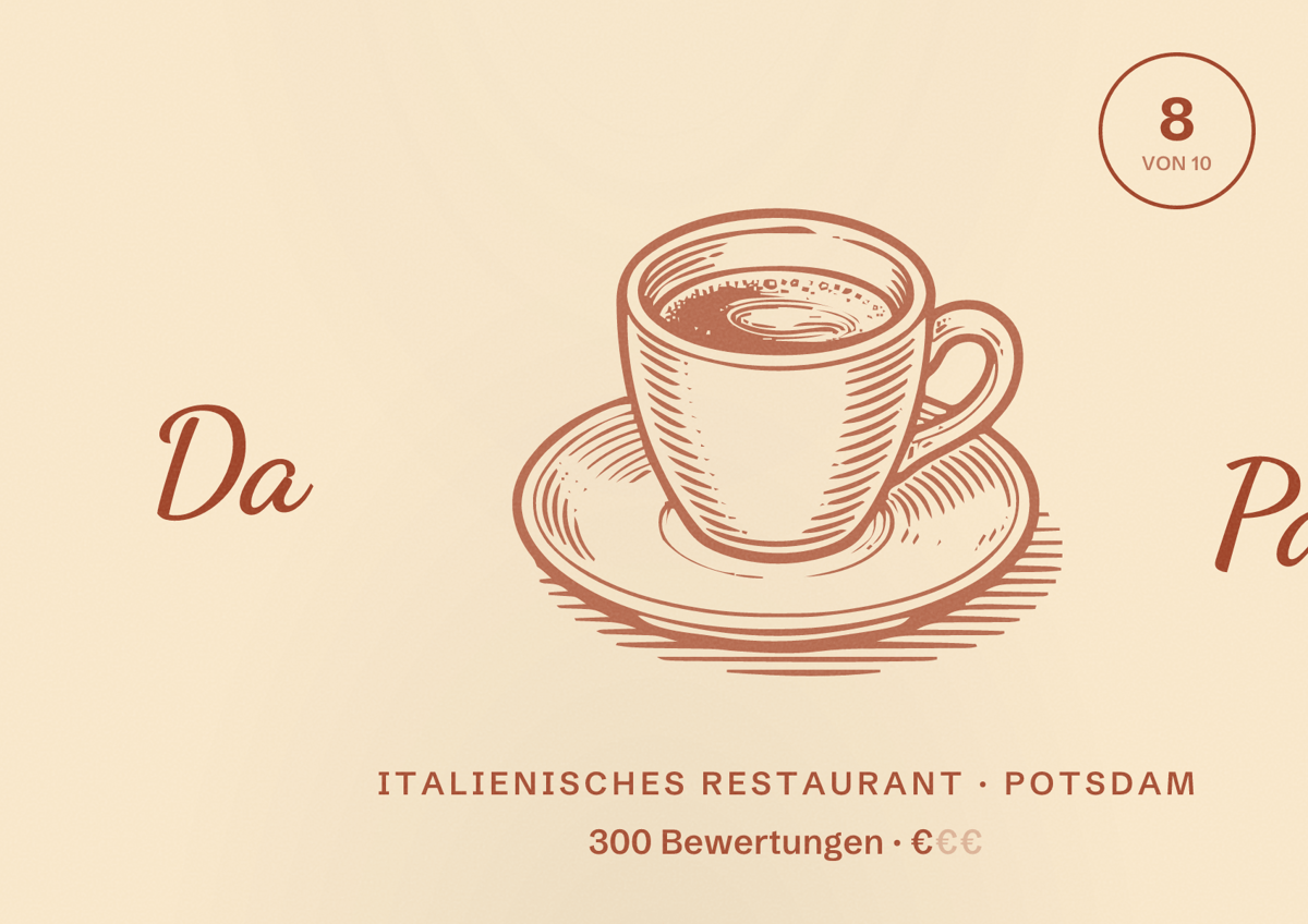 Illustriertes Poster von Da Pazzi, Italienisches Restaurant in Potsdam: Bewertung 8,0 von 10 aus 300 Bewertungen, Preisniveau €