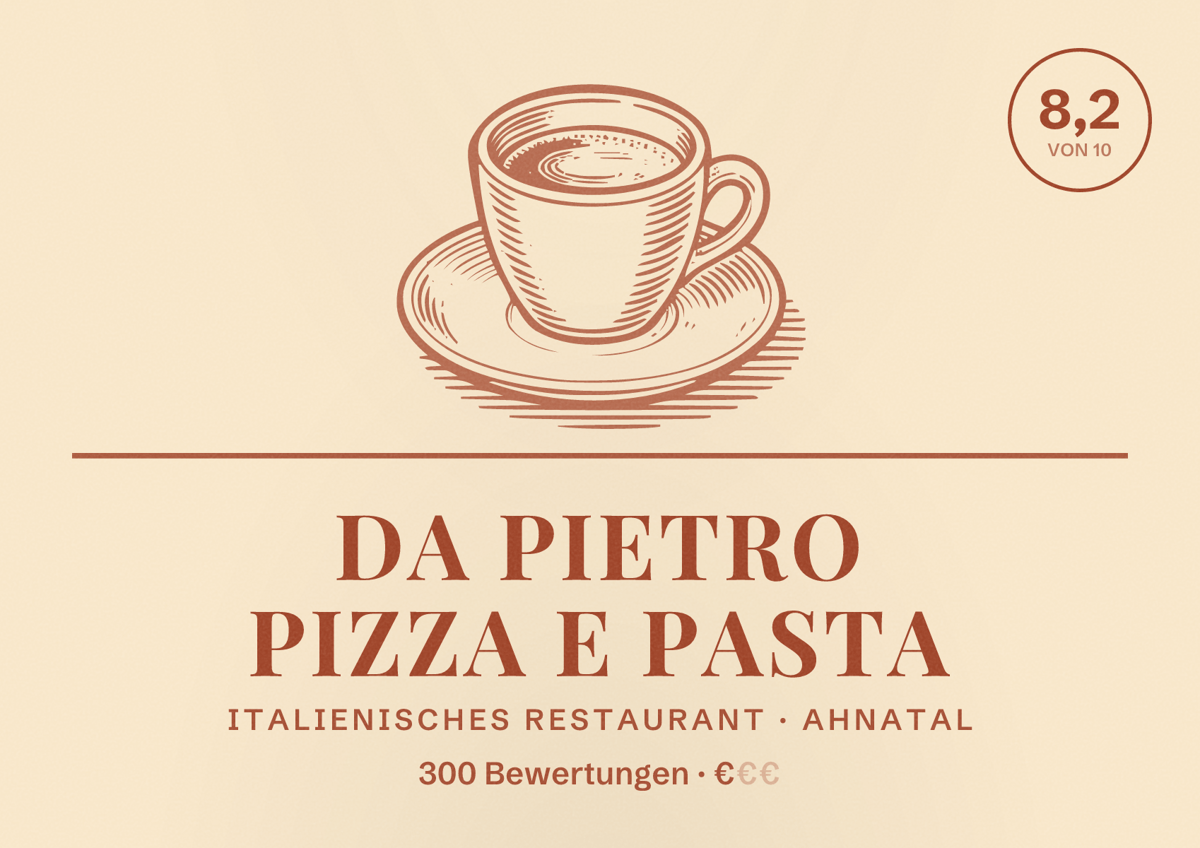 Illustriertes Poster von Da Pietro Pizza E Pasta, Italienisches Restaurant in Ahnatal: Bewertung 8,2 von 10 aus 300 Bewertungen, Preisniveau €