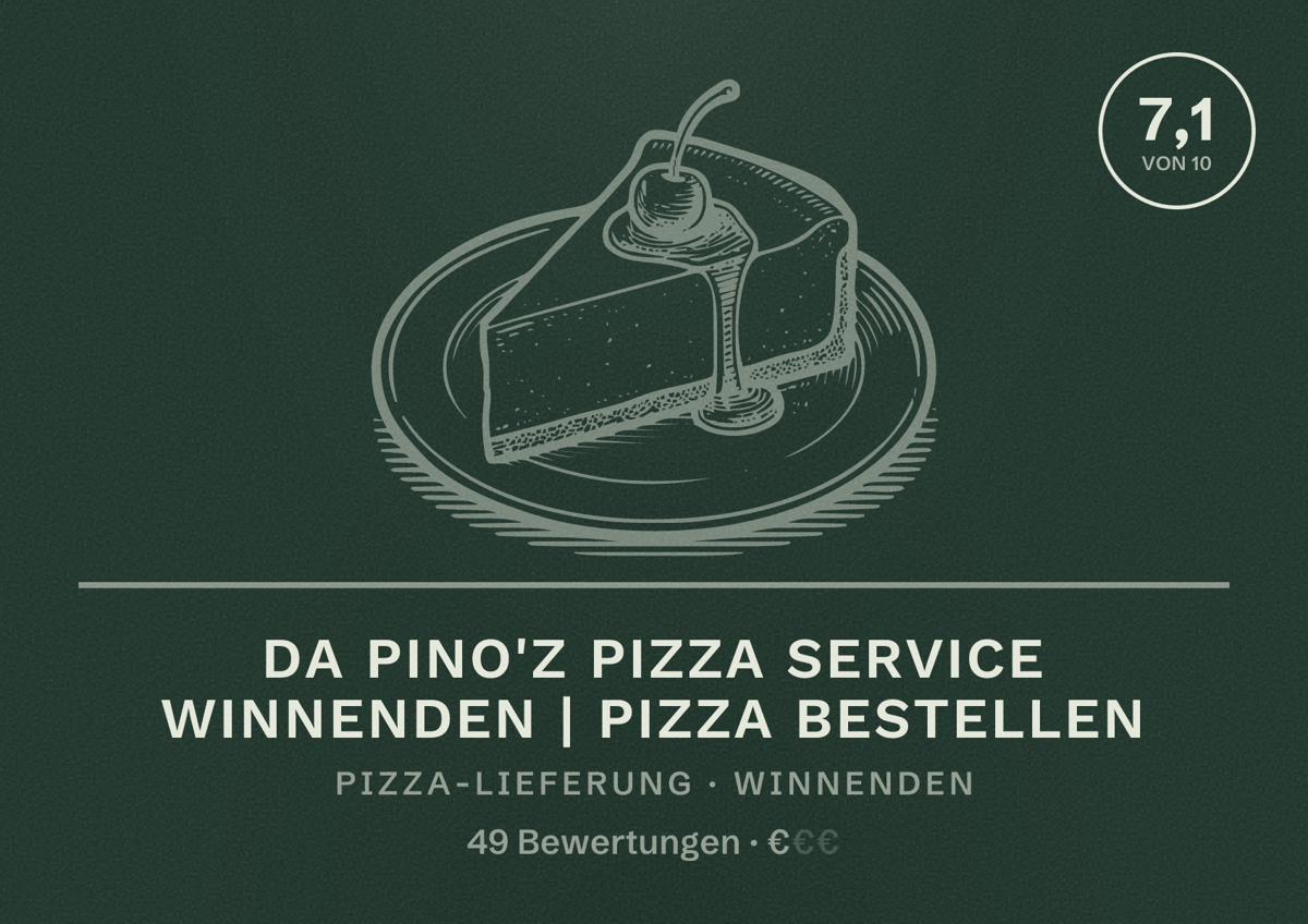 Illustriertes Poster von Da Pino'z Pizza Service Winnenden | Pizza bestellen, Pizza-Lieferung in Winnenden: Bewertung 7,1 von 10 aus 49 Bewertungen, Preisniveau €