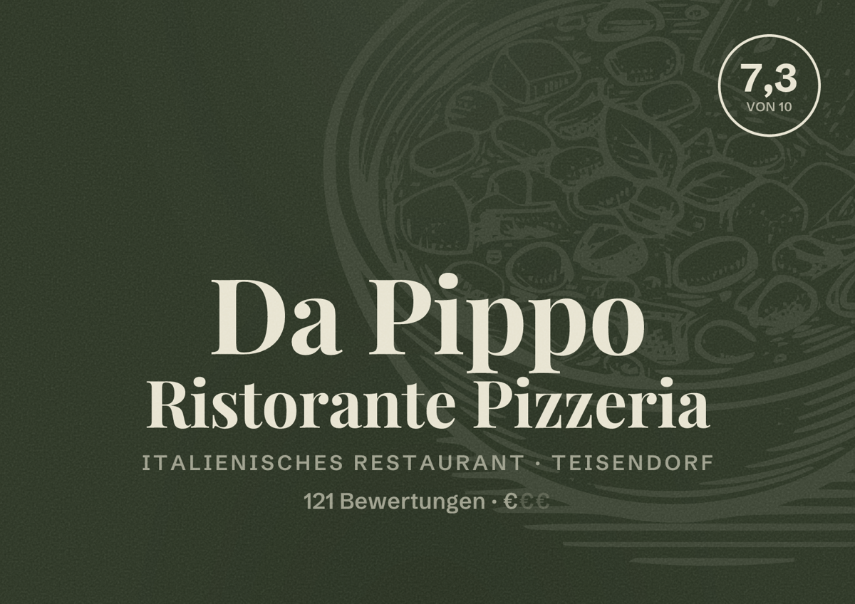 Illustriertes Poster von Da Pippo Ristorante Pizzeria, Italienisches Restaurant in Teisendorf: Bewertung 7,3 von 10 aus 121 Bewertungen, Preisniveau €