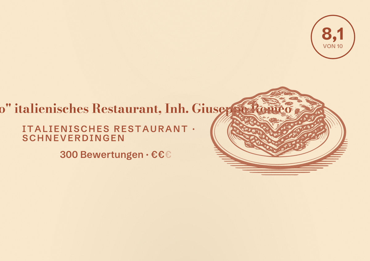 Illustriertes Poster von "da Romeo" italienisches Restaurant, Inh. Giuseppe Romeo, Italienisches Restaurant in Schneverdingen: Bewertung 8,1 von 10 aus 300 Bewertungen, Preisniveau €€