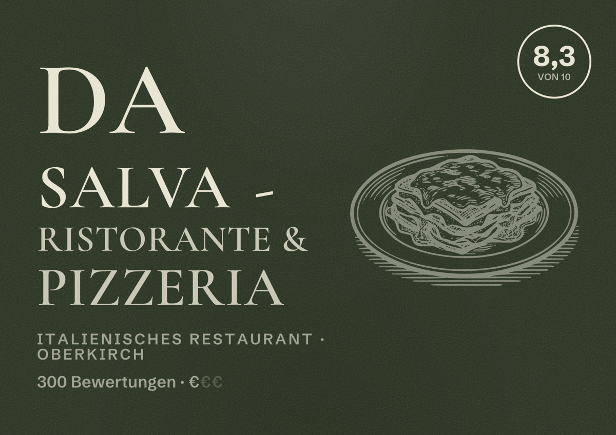 Illustriertes Poster von da Salva - RISTORANTE & PIZZERIA, Italienisches Restaurant in Oberkirch: Bewertung 8,3 von 10 aus 300 Bewertungen, Preisniveau €