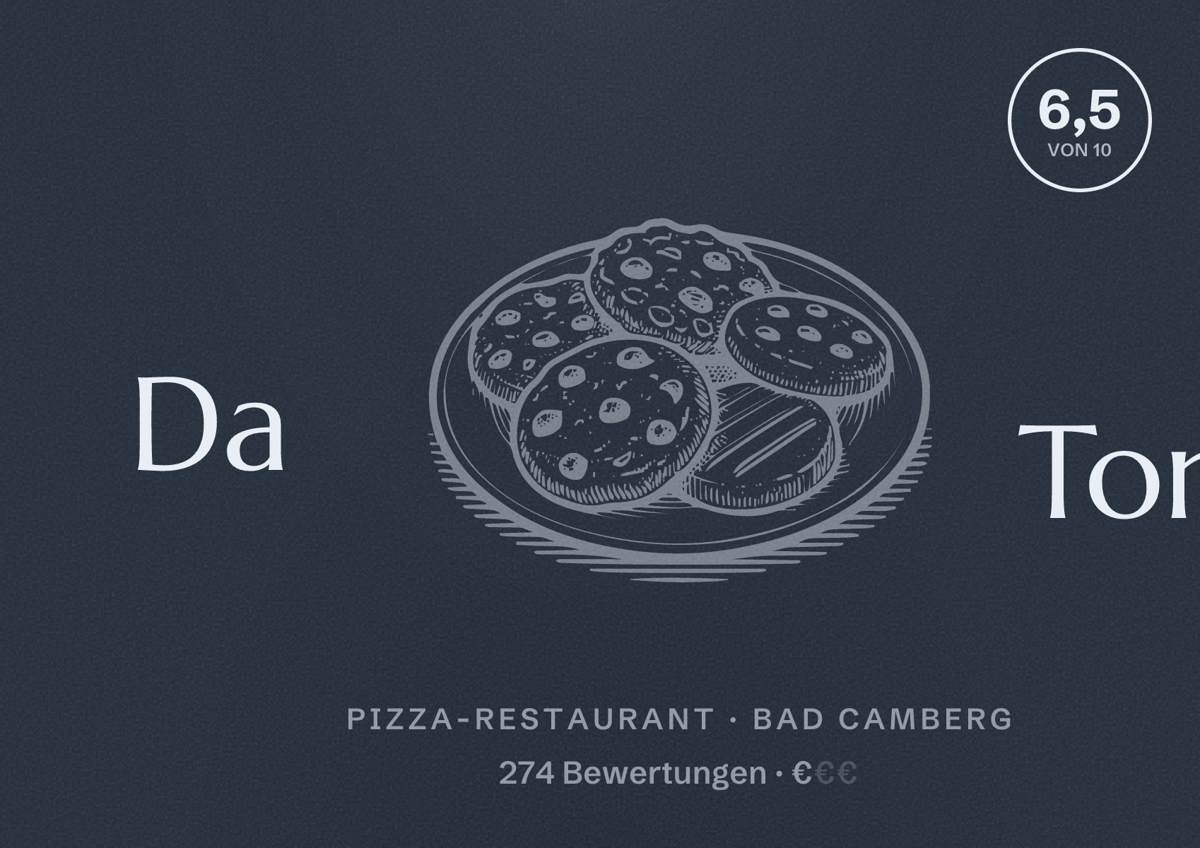 Illustriertes Poster von Da Toni, Pizza-Restaurant in Bad Camberg: Bewertung 6,5 von 10 aus 274 Bewertungen, Preisniveau €