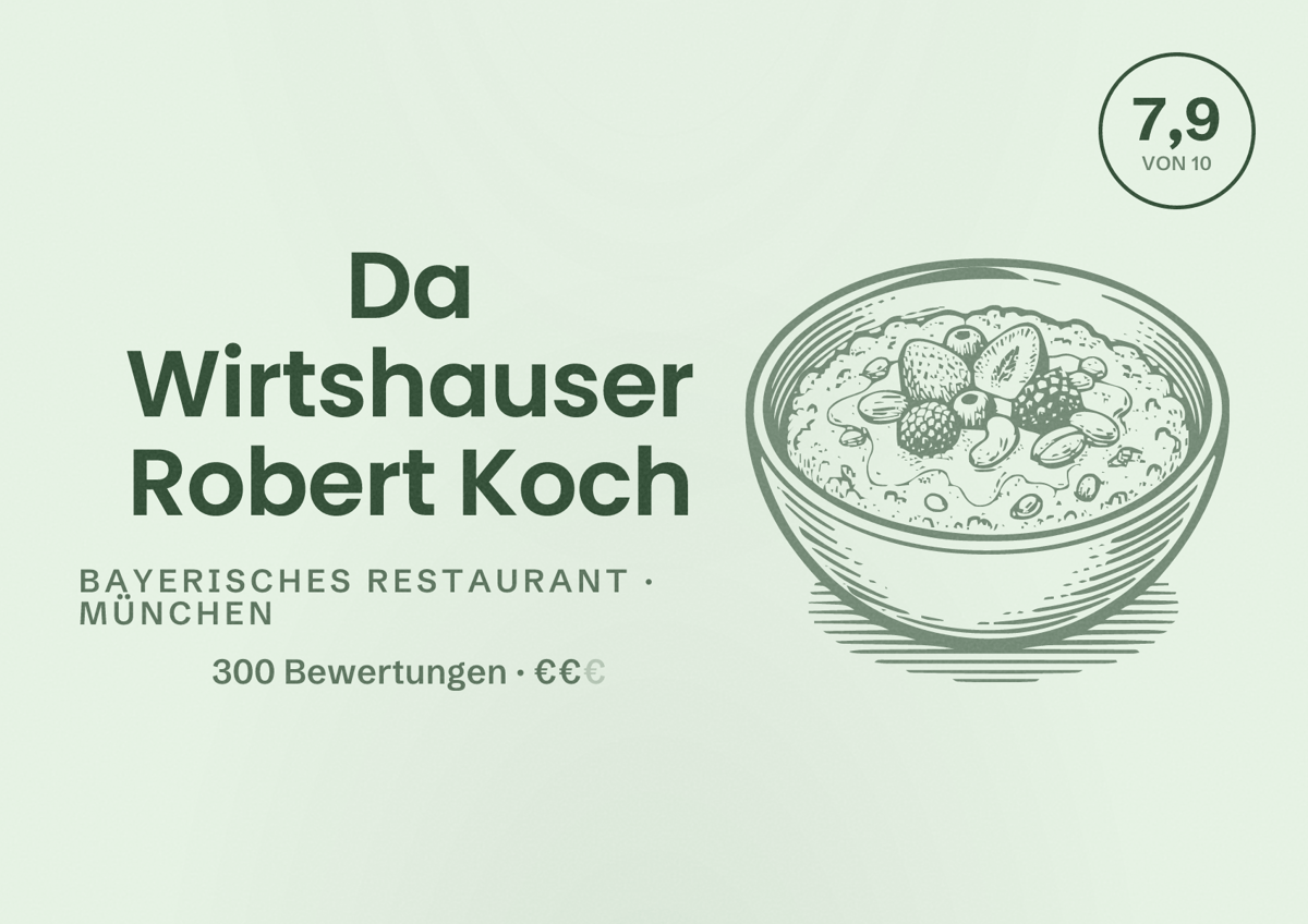Illustriertes Poster von Da Wirtshauser Robert Koch, Bayerisches Restaurant in München: Bewertung 7,9 von 10 aus 300 Bewertungen, Preisniveau €€