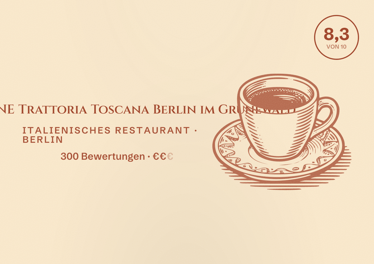 Illustriertes Poster von da YVONNE Trattoria Toscana Berlin im Grunewald, Italienisches Restaurant in Berlin: Bewertung 8,3 von 10 aus 300 Bewertungen, Preisniveau €€