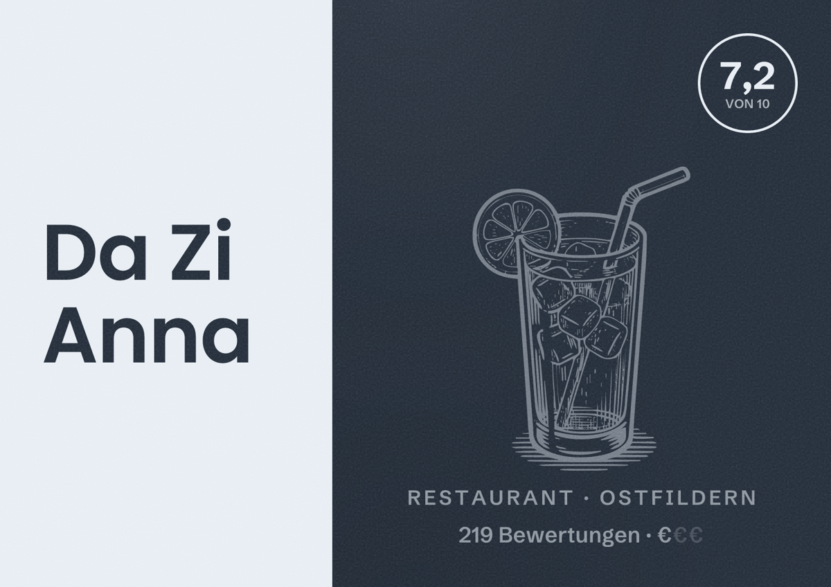 Illustriertes Poster von Da Zi Anna, Restaurant in Ostfildern: Bewertung 7,2 von 10 aus 219 Bewertungen, Preisniveau €