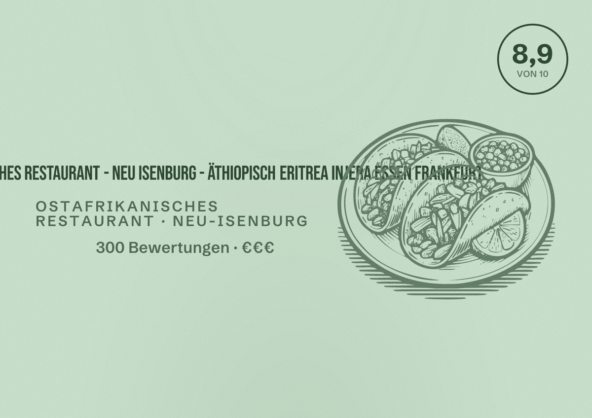 Illustriertes Poster von DAARO Afrikanisches Restaurant - Neu Isenburg - Äthiopisch eritrea Injera essen Frankfurt, Ostafrikanisches Restaurant in Neu-Isenburg: Bewertung 8,9 von 10 aus 300 Bewertungen, Preisniveau €€€