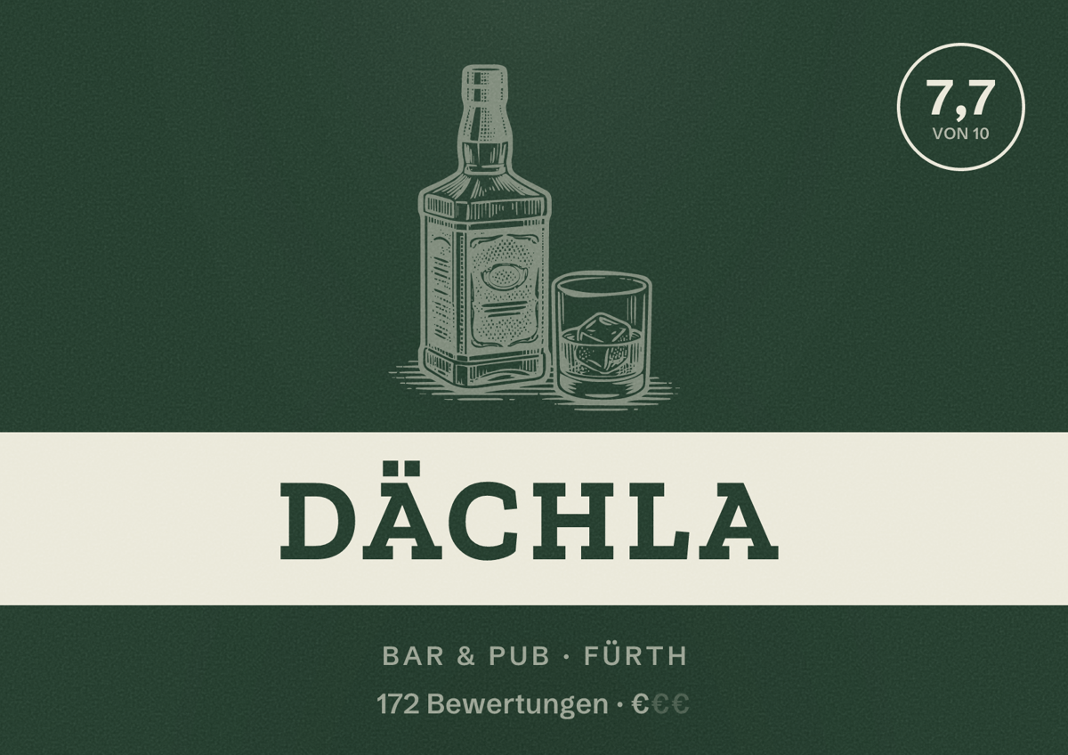 Illustriertes Poster von DÄCHLA, Bar & Pub in Fürth: Bewertung 7,7 von 10 aus 172 Bewertungen, Preisniveau €