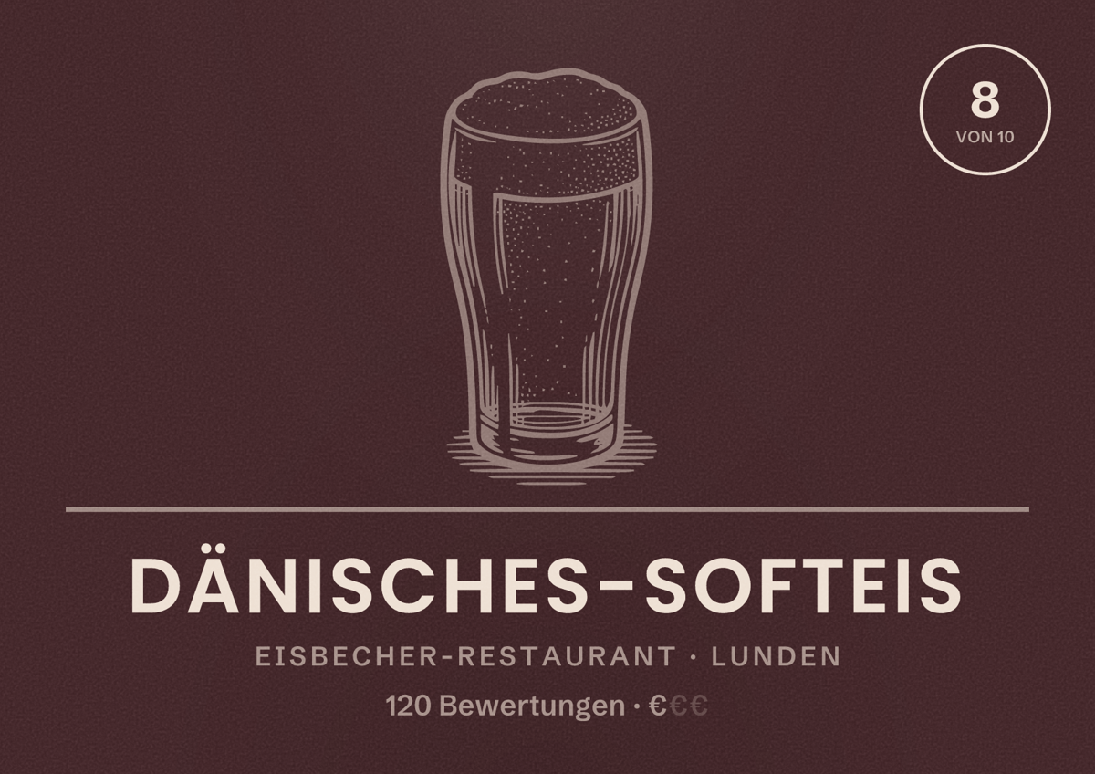 Illustriertes Poster von Dänisches-Softeis, Eisbecher-Restaurant in Lunden: Bewertung 8 von 10 aus 120 Bewertungen, Preisniveau €