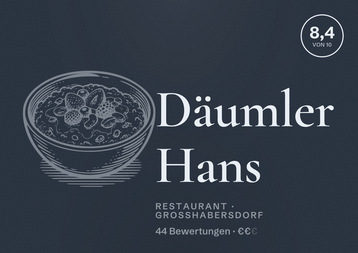 Illustriertes Poster von Däumler Hans, Restaurant in Großhabersdorf: Bewertung 8,4 von 10 aus 44 Bewertungen, Preisniveau €€