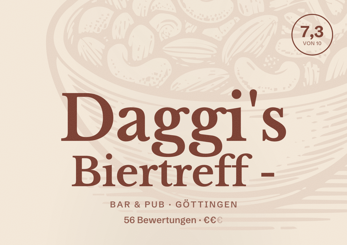 Illustriertes Poster von Daggi's Biertreff -, Bar & Pub in Göttingen: Bewertung 7,3 von 10 aus 56 Bewertungen, Preisniveau €€