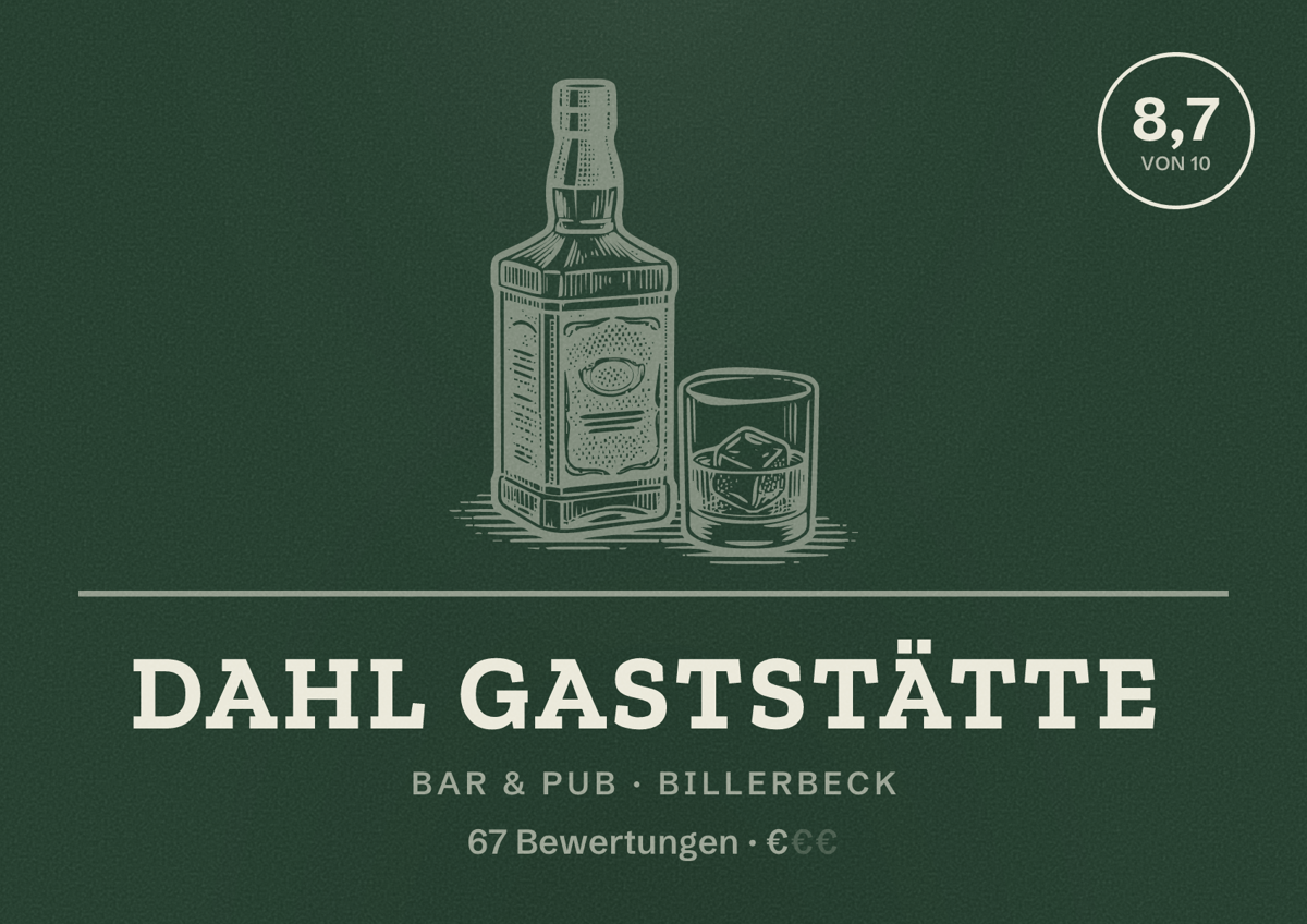 Illustriertes Poster von Dahl Gaststätte, Bar & Pub in Billerbeck: Bewertung 8,7 von 10 aus 67 Bewertungen, Preisniveau €