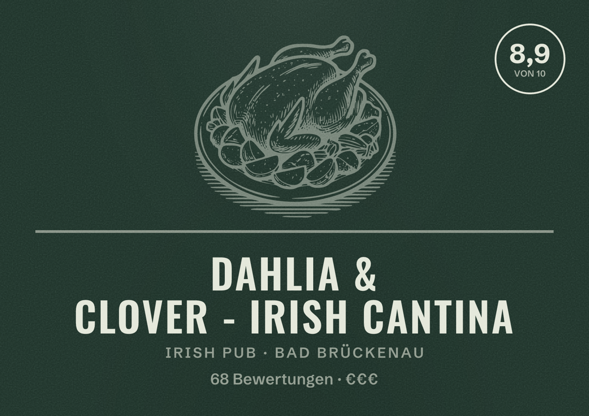 Illustriertes Poster von Dahlia & Clover - Irish Cantina, Irish Pub in Bad Brückenau: Bewertung 8,9 von 10 aus 68 Bewertungen, Preisniveau €€€