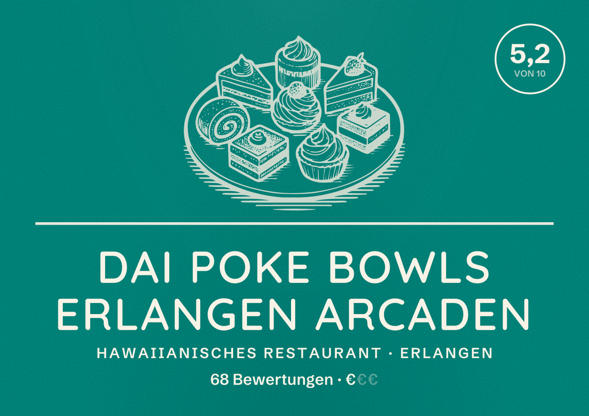 Illustriertes Poster von Dai Poke Bowls Erlangen Arcaden, Hawaiianisches Restaurant in Erlangen: Bewertung 5,2 von 10 aus 68 Bewertungen, Preisniveau €