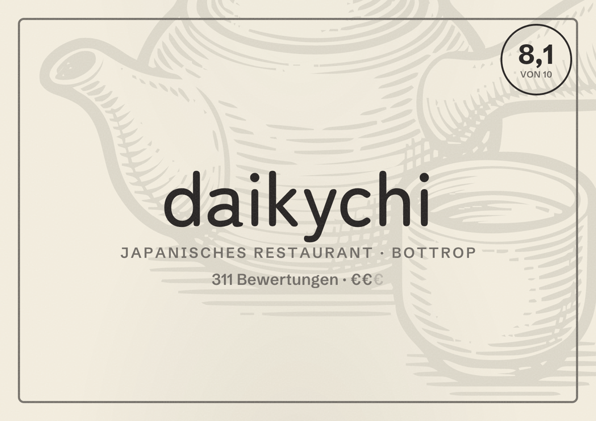 Illustriertes Poster von daikychi, Japanisches Restaurant in Bottrop: Bewertung 8,1 von 10 aus 311 Bewertungen, Preisniveau €€